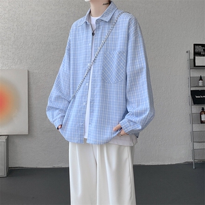 衬衫男秋季新款港风宽松格子长袖衬衫CS802-特P28图片