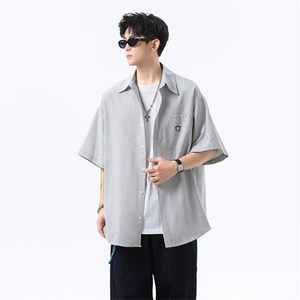 笑脸刺绣条纹短袖衬衫男 xh101-特p38图片