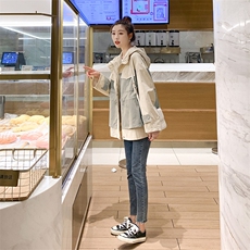 纯色长袖2021年春季直筒连帽拉链韩版风衣，女装风衣，辉之琳