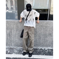 夏季美式复古水洗口袋工装裤男直筒宽松牛仔长裤阔腿裤81777-P50，男装工装外套，星座1008