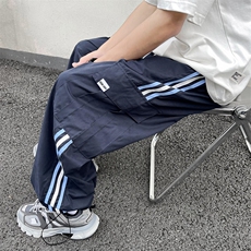 条纹大口袋休闲裤男美式复古潮牌高街宽松直筒工装裤K6643-P40，男装休闲裤，星座512-4