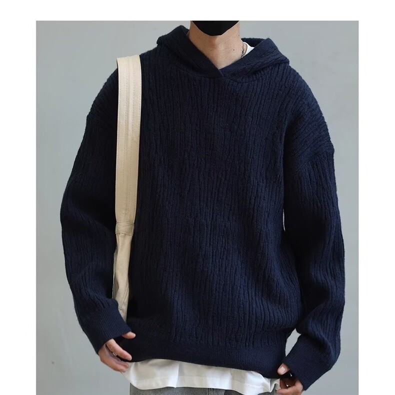 2026春新款红色连帽套头毛衣洋气针织衫宽松外穿上衣V23-P63网图，男装针织衫/毛衣，电商B245