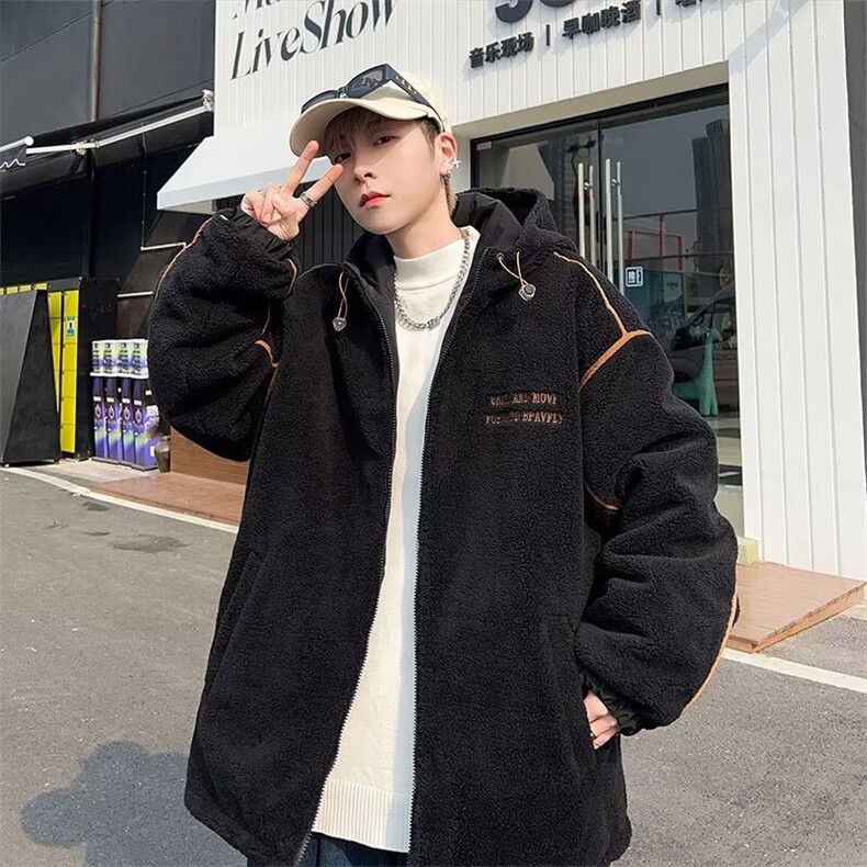 毛毛棉服外套男韩版潮流字母刺绣2024冬季ins宽松外套MF200-P59，男装棉衣，星座412-3