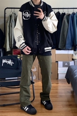现货~军绿色修身侧拉链牛仔裤伐木裤子微喇工装裤KZ7773P65，男装牛仔裤，星座908
