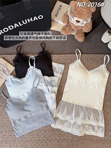 韩系叠穿吊带背心少女春夏内搭蝴蝶结纯欲蕾丝拼接美背外穿上衣图片
