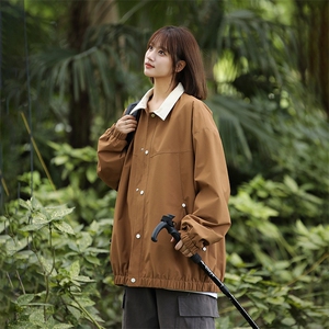 815A-MJ78632-58特 秋冬纯色翻领外套夹克潮牌冲锋衣服女模图片