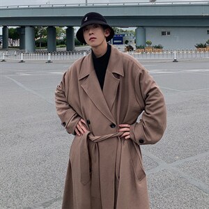 Q2094 长款过膝呢子毛呢大衣男2024新款冬季韩范风衣外套 P138,男装风衣,电商C306-1