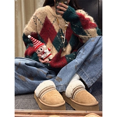 【有货】SDMY01CC-特P55圣诞红费尔岛毛衣男女菱格针织衫外套，男装针织衫/毛衣，星座1007（原301D）