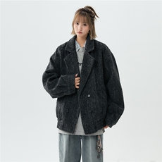 现货翻领简约CIEANFIT复古潮流上衣宽松中性港风外套N60-P118，女装短外套，电商A170