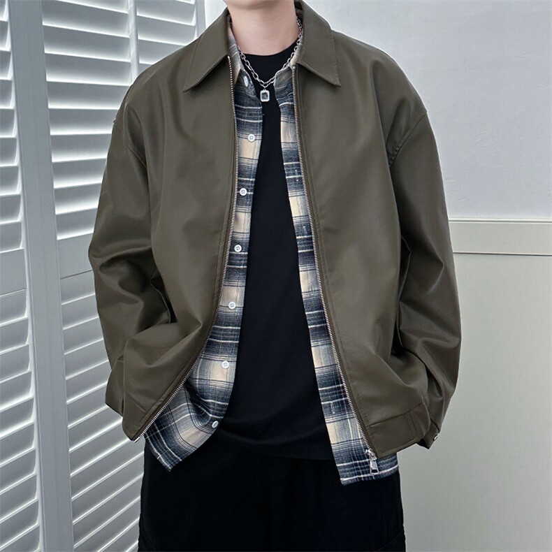 现货主推高质量皮衣外套男宽松皮夹克机车服A027-P95加绒P105，男装夹克，电商A351