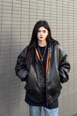 【有货】机车重磅工装PU皮加厚连帽夹克棉服外套MY6022特P120，男装夹克，星座908-1