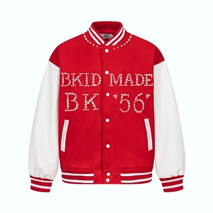 美式珍珠红色拼接棒球服男女春秋季新款夹克立领外套HH513 P74图片