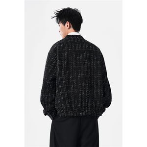 XF2623/P75春装小香风西服男短款夹克格子新中式西装痞帅立领外套图片