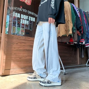 美式潮高街裤男拉链开叉牛仔裤秋冬欧美微喇直筒裤N0575-P50图片