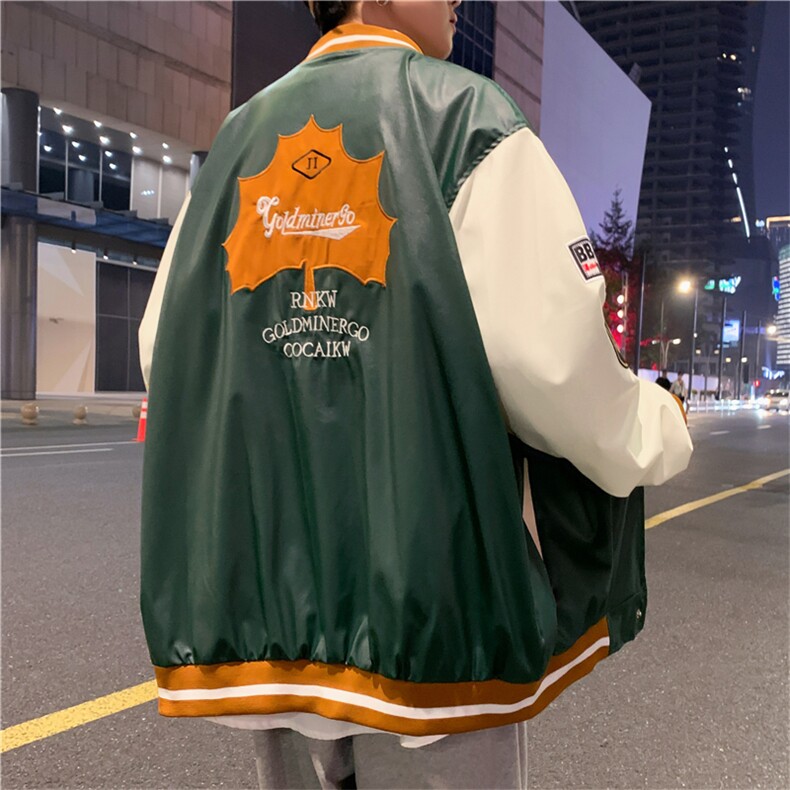新款双层PU皮重工棒球服M-3XL大码加厚ins潮牌W2234-P55,男装夹克,星座512-4