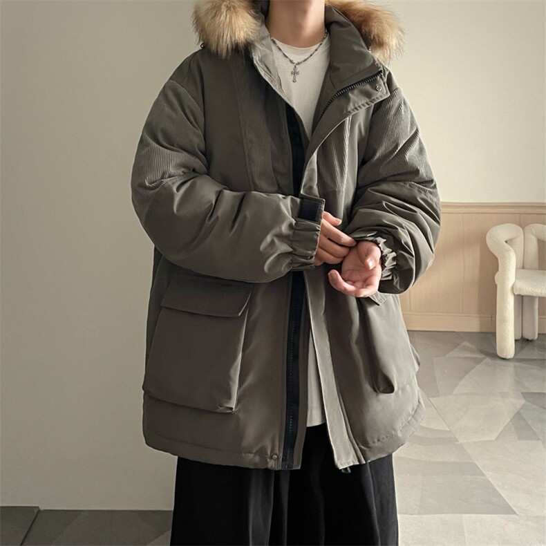 港风2025新品冬季宽松撞色棉服派克服毛领冬装加厚外套D009-P145,男装棉衣,星座717