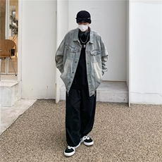 309-P60新款美式复古水洗工装牛仔外套男春秋季新款高街痞帅，男装工装外套，电商B323A