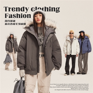 简约基础派克连帽毛领棉服--5679 278图片