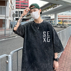 B239-1167-P38个性大字母印花欧美式复古水洗做旧重磅短袖T恤，男装T恤，星座514-2(原B239)