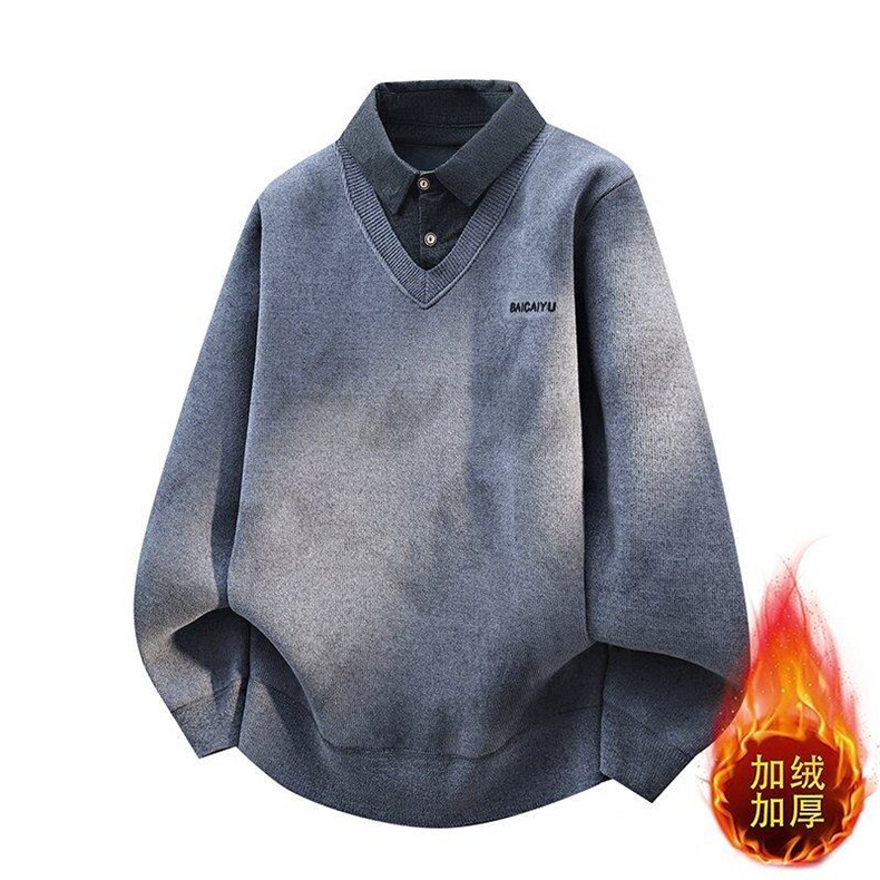 W25271-P60秋冬款翻领针织毛衣男潮牌加绒加厚卫衣外套时尚打底衫,男装T恤,电商D310B