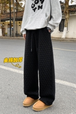 特批P35无差价冬季高级感菱格夹棉加厚保暖大码阔腿裤K5692J加棉，男装休闲裤，电商A001-1