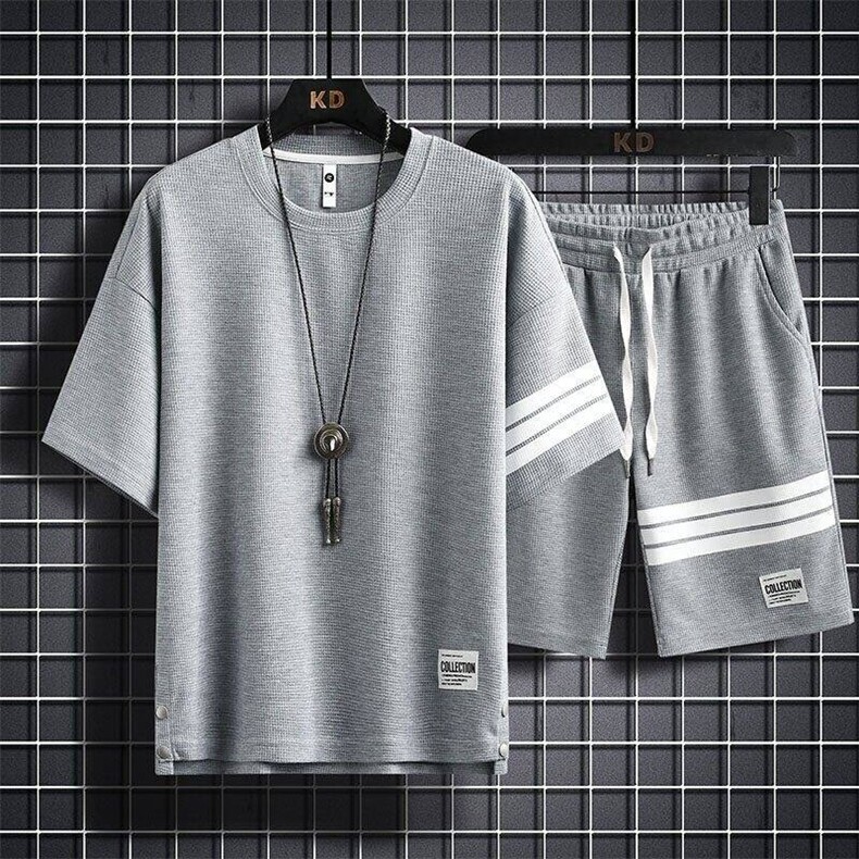 7541-P60夏季华夫格短袖T恤套装男,男装T恤,电商D310B-1