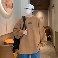 已注册港风供抖音得物高品质直播美式麂皮绒宽松卫衣W3501P38，男装卫衣，电商C408(原B339-1)