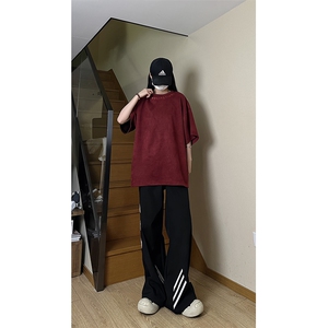 港风大码日系复古麂皮绒宽松套头圆领短袖T恤 XZ213-T062-P35控48图片