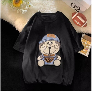 重磅纯棉短袖t恤男ins潮宽松半袖叮当猫刺绣情侣装上衣GA388 P28,男装T恤,星座1013-5