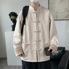 男士外套麂皮绒印花夹克盘扣立领唐装风XZ1512-2507-P85，男装夹克，星座1512