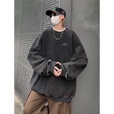 得物抖音高品质二开360克重磅做旧炒雪花纯色圆领水洗卫衣1519，男装卫衣，电商A486