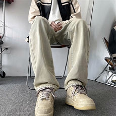 春季水洗牛仔裤男宽松直筒男士黄泥染高街美式微喇长裤72633-p43，男装牛仔裤，星座1008-2