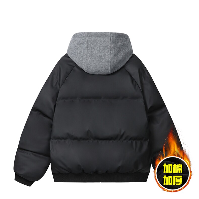 现货高品质重磅工艺美式高街假两件PU皮棉衣男女加厚棉服外套,男装棉衣,电商A443