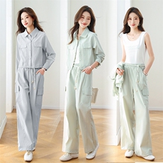 现货秒发2026春装新款港风休闲宽松大码套装套裤三件套，女装套装/套裙，星宇服饰