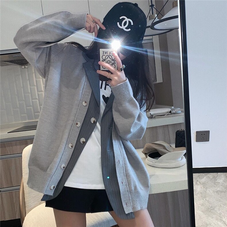 8953西装领针织开衫，女装西装，XTZ style