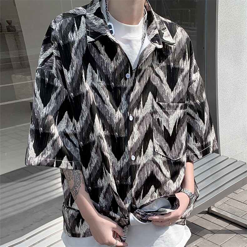 CS6001-特35控58抖音品夏季美式高街宽松潮流冰丝短袖男花衬衫,男装T恤,电商A058-1（原电商C417）