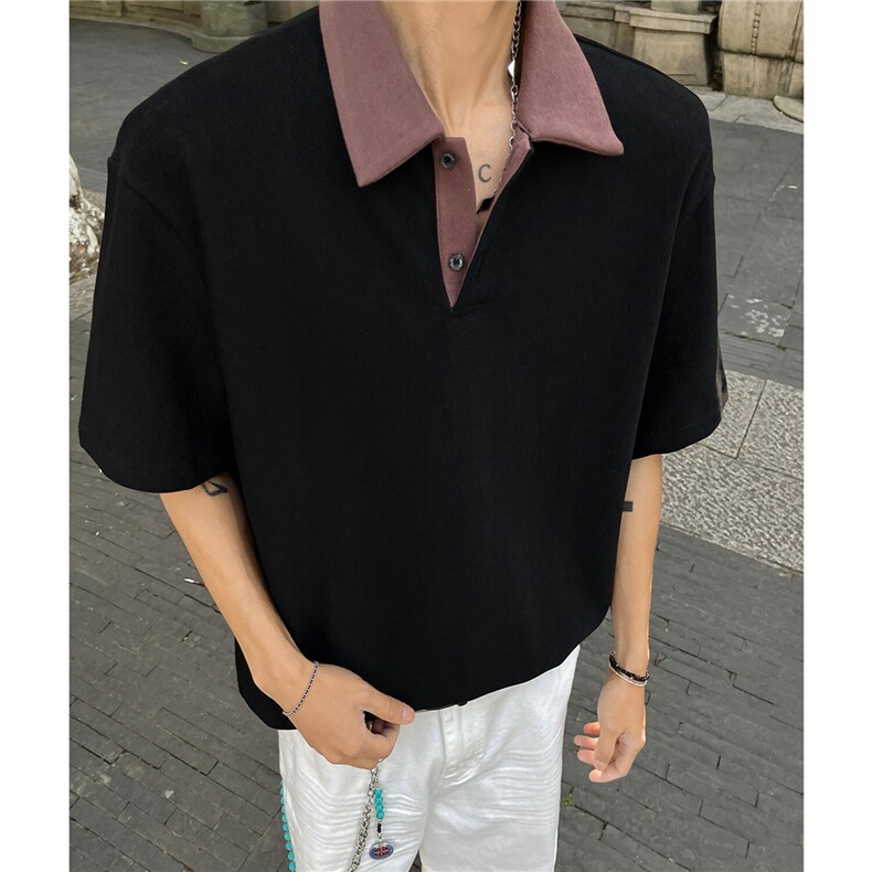主推拼色翻领重磅POLO衫短袖T恤宽松短宽上衣男H1099特P33，男装Polo衫，电商A341