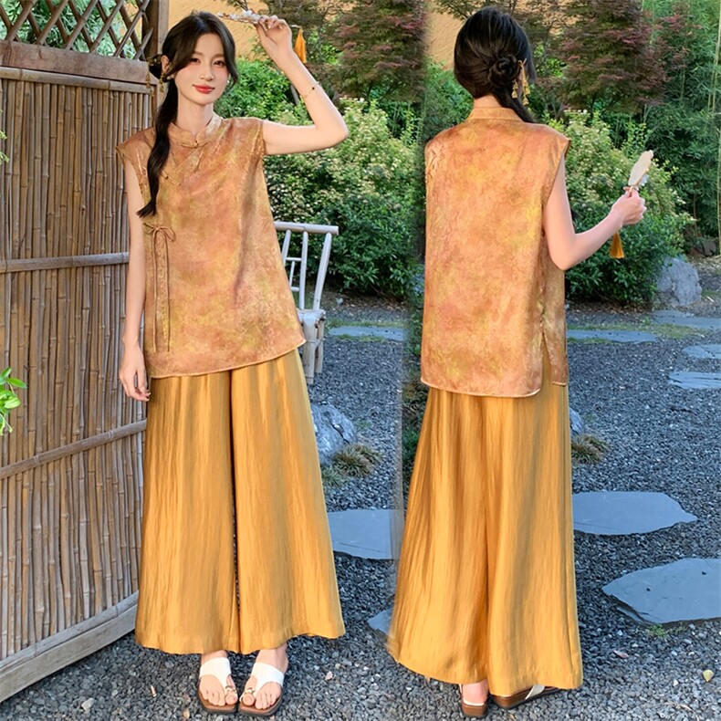 2026新中式g风套装女夏季新款高级感显瘦马甲阔腿裤流行两件套,女装套装/套裙,超帛