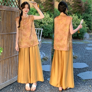 2026新中式g风套装女夏季新款高级感显瘦马甲阔腿裤流行两件套图片