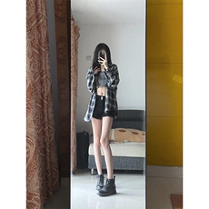 V3211HH-P38美式复古cleanfit藏青色格子衬衫男美式衬衣外套春季，男装衬衫，星座1007（原301D）