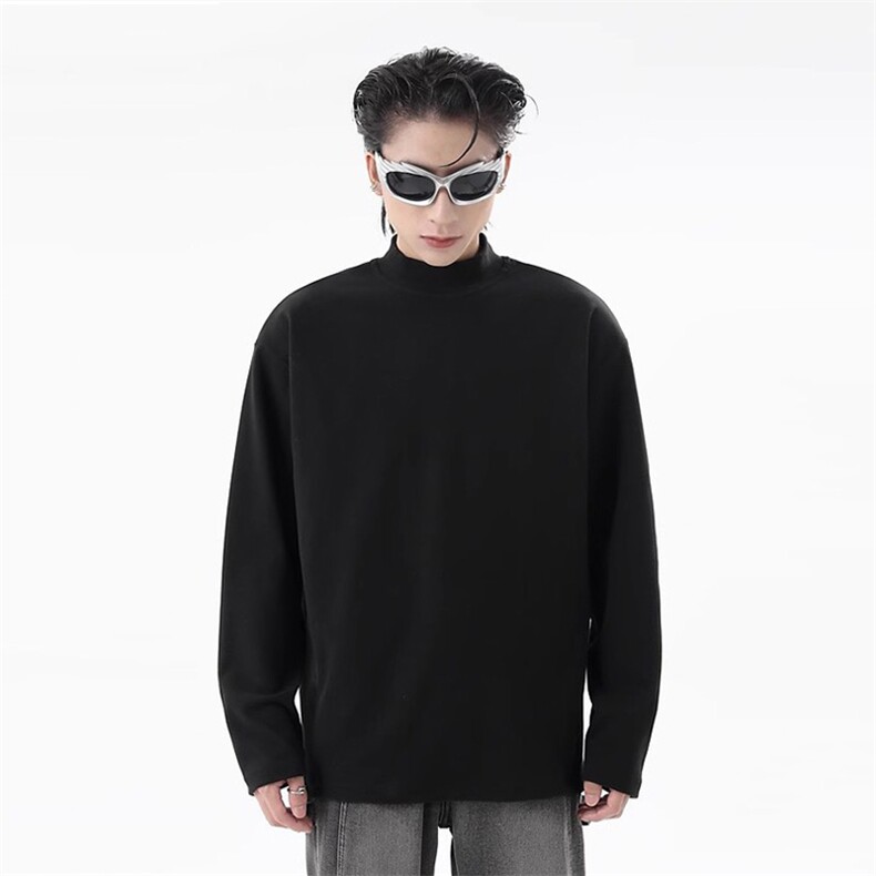 抖音得物品质260克精梳德绒保暖长袖T恤纯色半高领打底针织衫DR01，男装T恤，电商A486