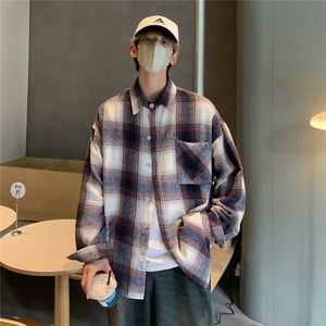 抖音 格子衬衫男士外套长袖衬衣宽松港风DX505P5578图片