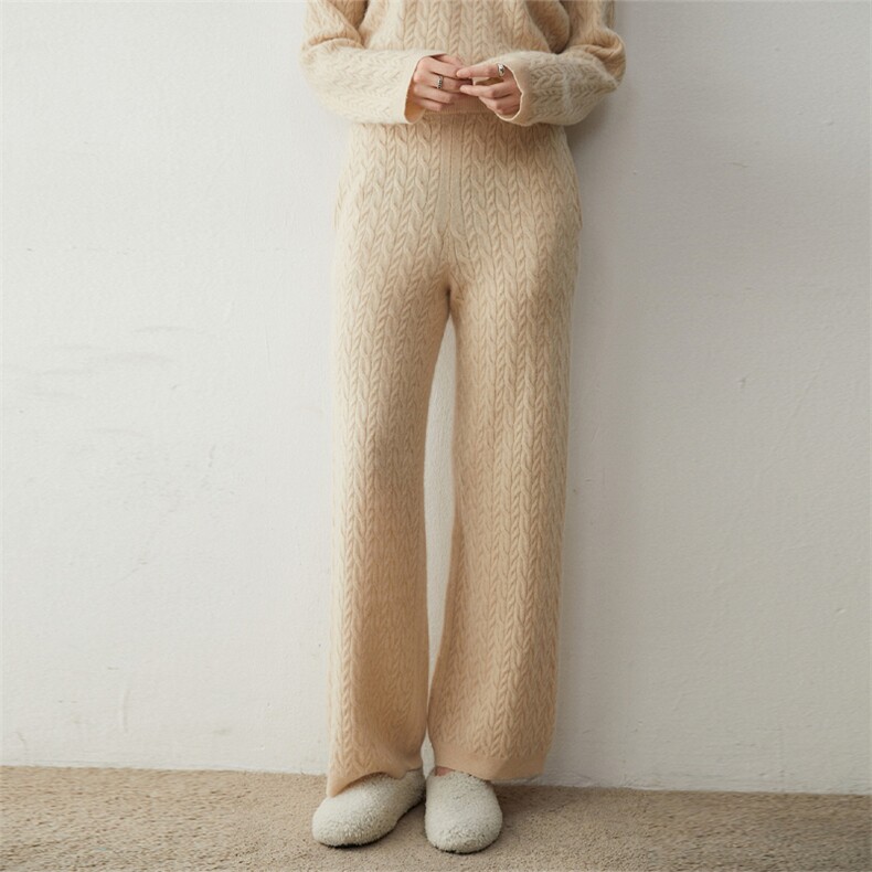 2025年秋季新款百搭女士麻花松紧纯色裤子，女装休闲裤，蒂暖羊绒