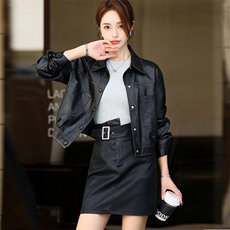 复古港风皮衣女外套2024秋装新款宽松显瘦机车夹克pu短款翻领上衣,女装皮衣,欧兰熙, 复古港风皮衣女外套2024秋装新款宽松显瘦机车夹克pu短款翻领上衣,女装皮衣,欧兰熙,