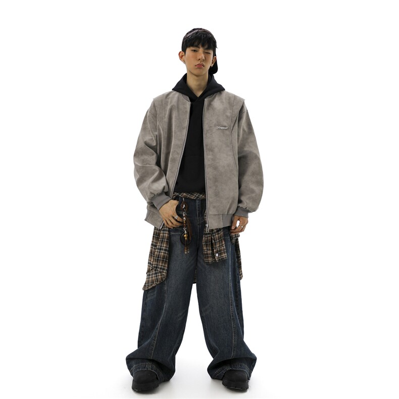 金属装饰雾霾脏脏灰解构设计大码M-5XL皮衣夹克男JK78049P85控138，男装皮衣，星座226-1