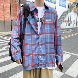 格子衬衫男ins百搭港风秋季休闲长袖衬衣宽松薄款外套 W1094-P30图片