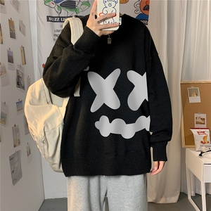 1港风圆领中性情侣潮流大码M-5XL印花加厚毛衣男7024P55加绒P70图片