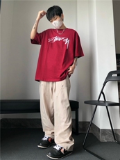 美式复古重磅纯棉欧美复古潮牌短袖t恤oversize小众七分袖，男装T恤，星座310A-4