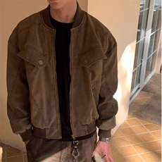 秋冬韩版时髦复古cleanfit工装皮质短款夹克外套男士宽松棒球服潮，男装夹克，星座516A