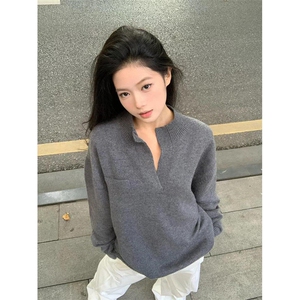 套头毛衣宽松慵懒风假口袋年秋季新款针织上衣男女M5103